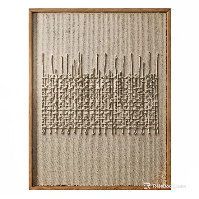 Abstract Painting On Beige Canvas With Brown Frame Vertical Lines And Woven Raised Texture 3d model 