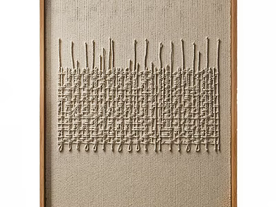 Abstract Painting On Beige Canvas With Brown Frame Vertical Lines And Woven Raised Texture 3d model