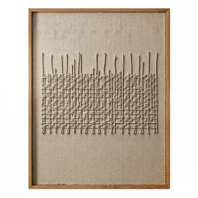 Abstract Painting On Beige Canvas With Brown Frame Vertical Lines And Woven Raised Texture 3d model