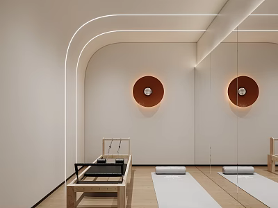 Modern Pilates Studio Interior With Reformer Yoga Mats And Mirror 3d model