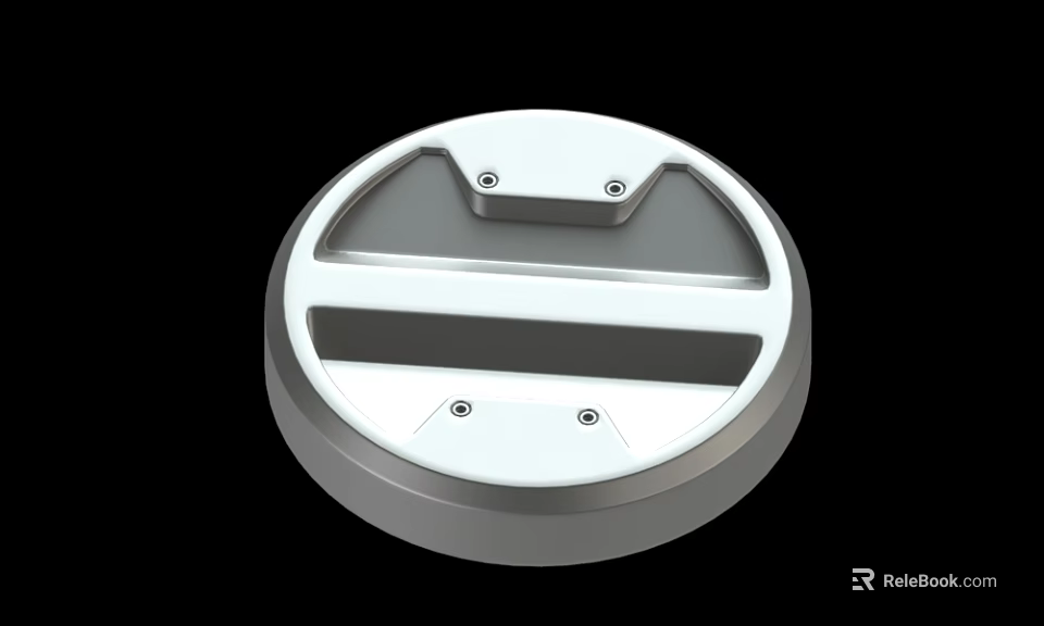 Circular White Component Featuring Gray Stripes And Mounting Screws Design 3d model