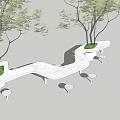 Modern Tree Planter Design With Curved White Structure And Circular Seats 3d model
