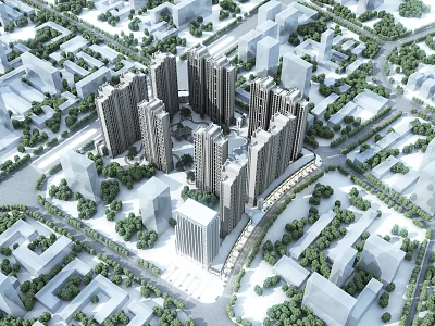 Birds Eye View Planning of Urban High Rise Buildings with Green Spaces and Road Layout 3d model