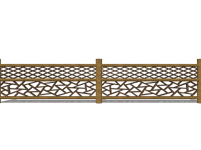 Decorative Wooden Outdoor Fence with Intricate Geometric Cutout Pattern and Vertical Support Posts 3d model