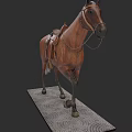Realistic Brown Horse Statue With Leather Saddle On Patterned Base