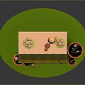 Cartoon Small Shop Scene with Flower Pots on Roof Rabbit Cat Front Potted Plants Flowers