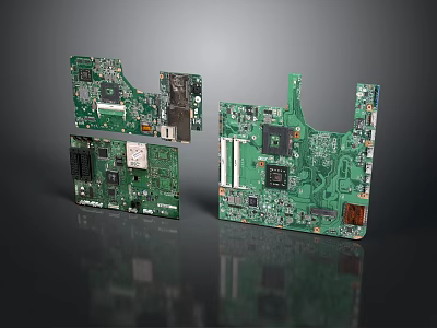 Electronic Circuit Boards With Green PCBs And Component Details For Devices 3d model