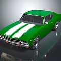 Green Classic Muscle Car With White Stripes And Shiny Exterior Design