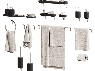 Modern Bathroom Accessories With Towel Racks Towels Soap Dish And Toothbrush Holder 3d model
