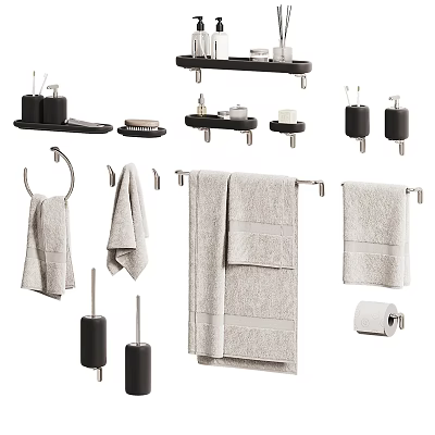 Modern Bathroom Accessories With Towel Racks Towels Soap Dish And Toothbrush Holder 3d model