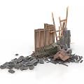 Collapsed Construction Debris With Wooden Planks Rubble And Broken Structures 3d model