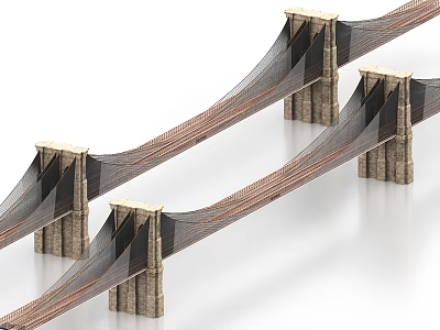 Symmetrical Modern Suspension Bridge Design With Stone Towers And Steel Cables 3d model