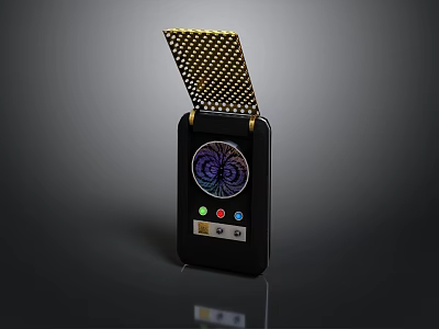 Weapon Featuring Black Body Golden Grid Circular Display And Colorful Buttons 3d model