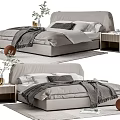 Modern Double Bed Interior With Nightstand Plant Cozy Blanket And Plush Pillows
