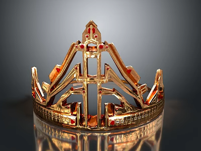 Golden Crown With Intricate Metallic Design And Shiny Red Gemstones 3d model