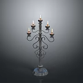 Elegant Wrought Iron Candelabra With Blue Base And Multiple Lit Candles