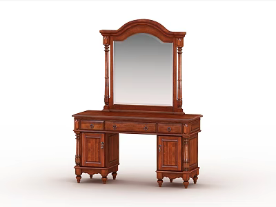Elegant Vintage Wooden Dressing Table With Arch Mirror And Drawer Cabinet 3d model