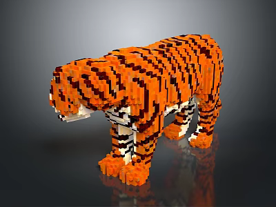 Brick Built Tiger Sculpture With Orange Black Stripes And Interlocking Blocks Design 3d model