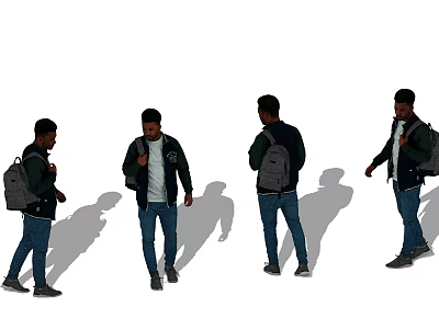 Young Men Walking in Different Angles with Backpacks Wearing Dark Jackets Jeans and Sneakers 3d model