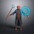 Mystical Wizard Character Holding Magic Staff With Glowing Blue Arcane Circle