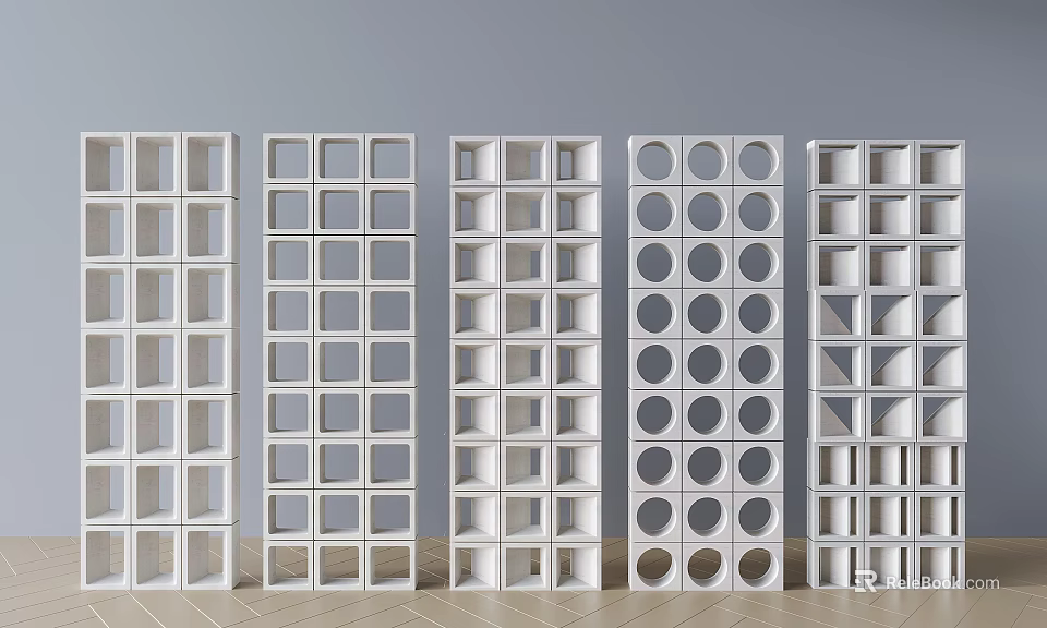 Modern White Room Dividers With Various Geometric Patterns For Interior Design 3d model