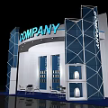 Modern Company Exhibition Booth Featuring Electric Products Display And Blue White Structure