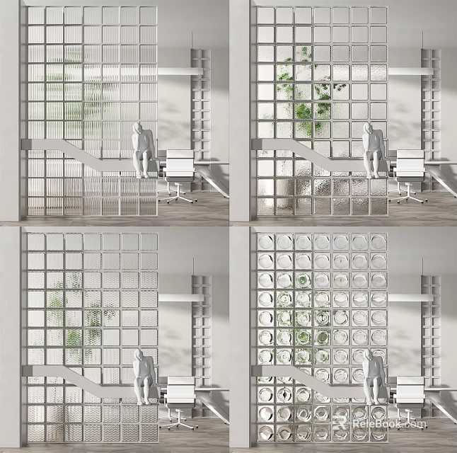 Modern Interior Partition With Various Geometric Grid Designs And Indoor Plants 3d model