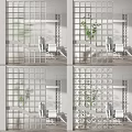 Modern Interior Partition With Various Geometric Grid Designs And Indoor Plants 3d model