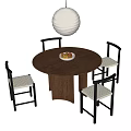 Modern Dining Table and Chair Combination Round Dining Table Dining Chair Chandelier 3d model
