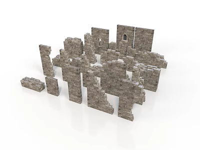 Ancient Stone Architecture Ruins with Broken Structures and Gray Blocks 3d model