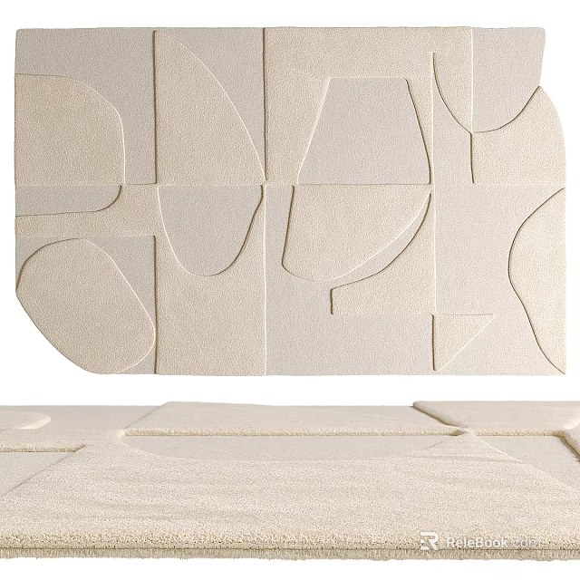Modern Minimalist Square Rug With Geometric Pattern Beige Color And Soft Texture 3d model 