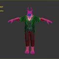 3D Demon Character With Red Skin Horns Blue Vest And Dark Pants Standing Arms Outstretched