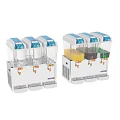 Cooled Beverage Dispenser With Multiple Transparent Containers Holding Various Colored Drinks