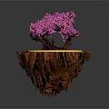 Floating Island Scene With Purple Flowering Tree Green Grass And Rock Base