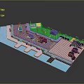 3D Site Layout Design With Lawn Water Area Buildings Paved Areas And Facilities