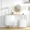 Modern White Dressing Table Interior With Gold Accents Round Mirror Stool And Framed Art 3d model