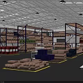 Spacious Industrial Factory Interior With High Metal Ceiling Lighting System And Storage Racks