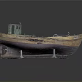 Abandoned Wooden Boat With Worn Out Hull And Weathered Deck Structure