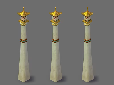 Outdoor Lights With Tall White Columns Featuring Golden Decorative Tops And Colorful Accents 3d model