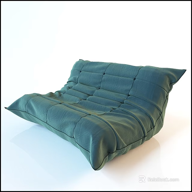 Comfortable Green Lazy Sofa with Fabric Stitched Design for Living Room Relaxation 3d model 