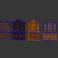 Four Various Styles Wooden Cabinets With Classic Carvings And Lattice Details In Different Brown Tones