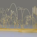 Golden Laser Cut Traditional Decorative Ornament With Fan Flower And Wave Patterns
