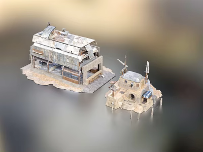 Weathered Wasteland Sci Fi Building Models With Damaged Structures And Intricate Details 3d model
