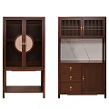Chinese Style Wooden Wine Cabinets with Round Decor Lattice Doors and Marble Panel