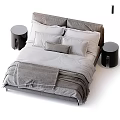 Modern Double Bed with Gray Bedding Pillows Blanket and Black Nightstand 3d model