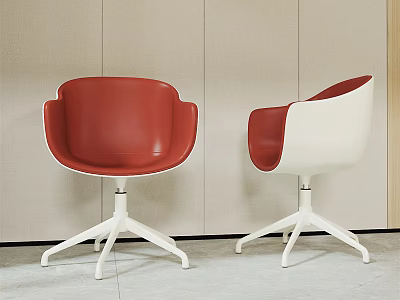 Modern Red and White Office Chairs with Armrests and Swivel Five star Base 3d model