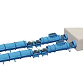 Blue Industrial Conveyor Equipment With Cylindrical Components And Gray Square Structure 3d model
