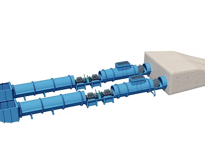 Blue Industrial Conveyor Equipment With Cylindrical Components And Gray Square Structure 3d model