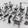 Diverse Sports Equipment Collection Featuring Weight Machines Dumbbells Treadmills And Exercise Benches