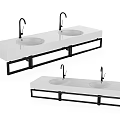 Modern Wall Mounted Double Sink Washbasin With White Countertop And Black Brackets